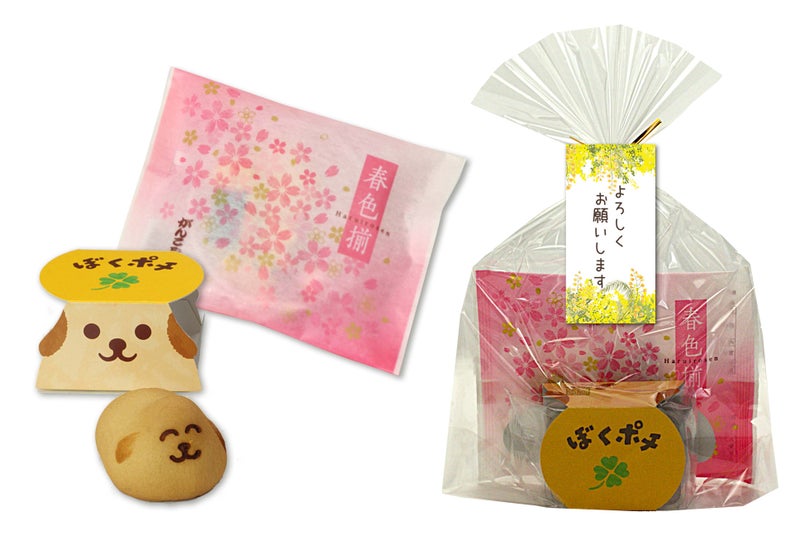 よろしくお願いします お菓子」（おかき 春色揃 + ぼくポチ） 2個入り 